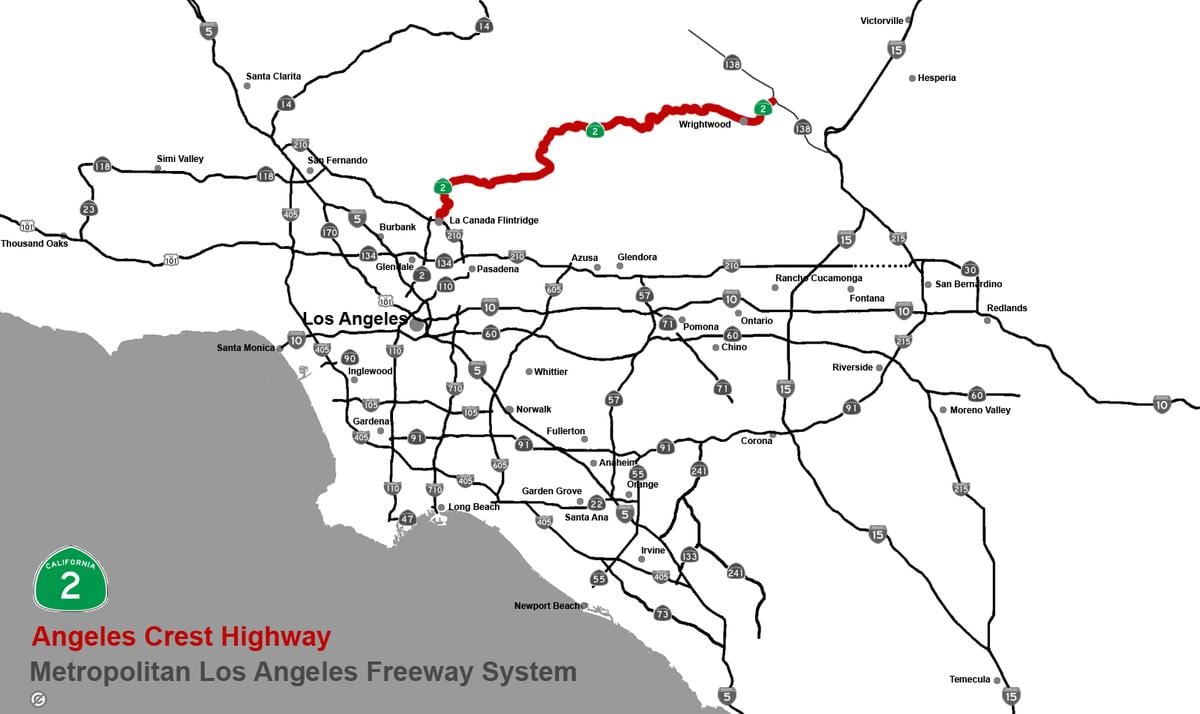 mapa angeles crest highway