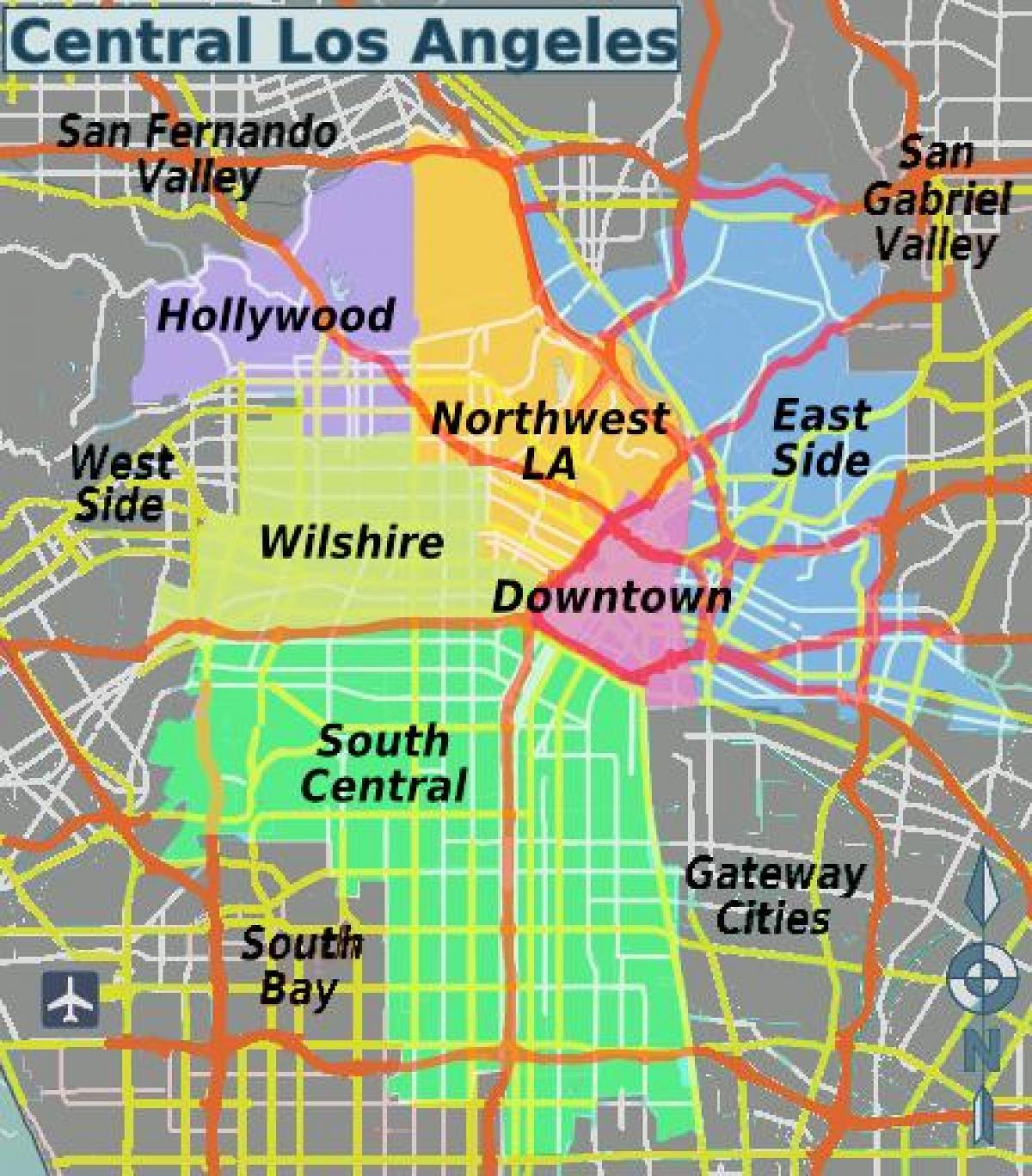 mapa centrální Los Angeles