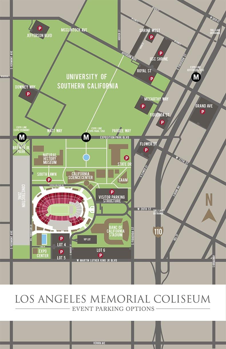 LA coliseum parkování mapě