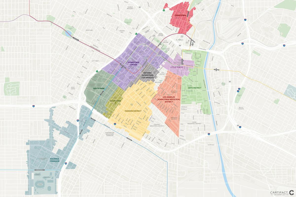 mapa centra Los Angeles okresů 