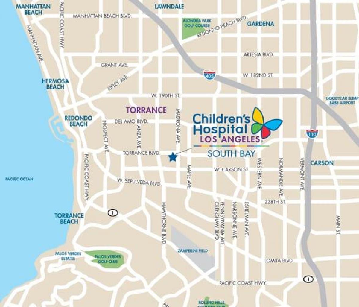 mapa dětské nemocnici Los Angeles