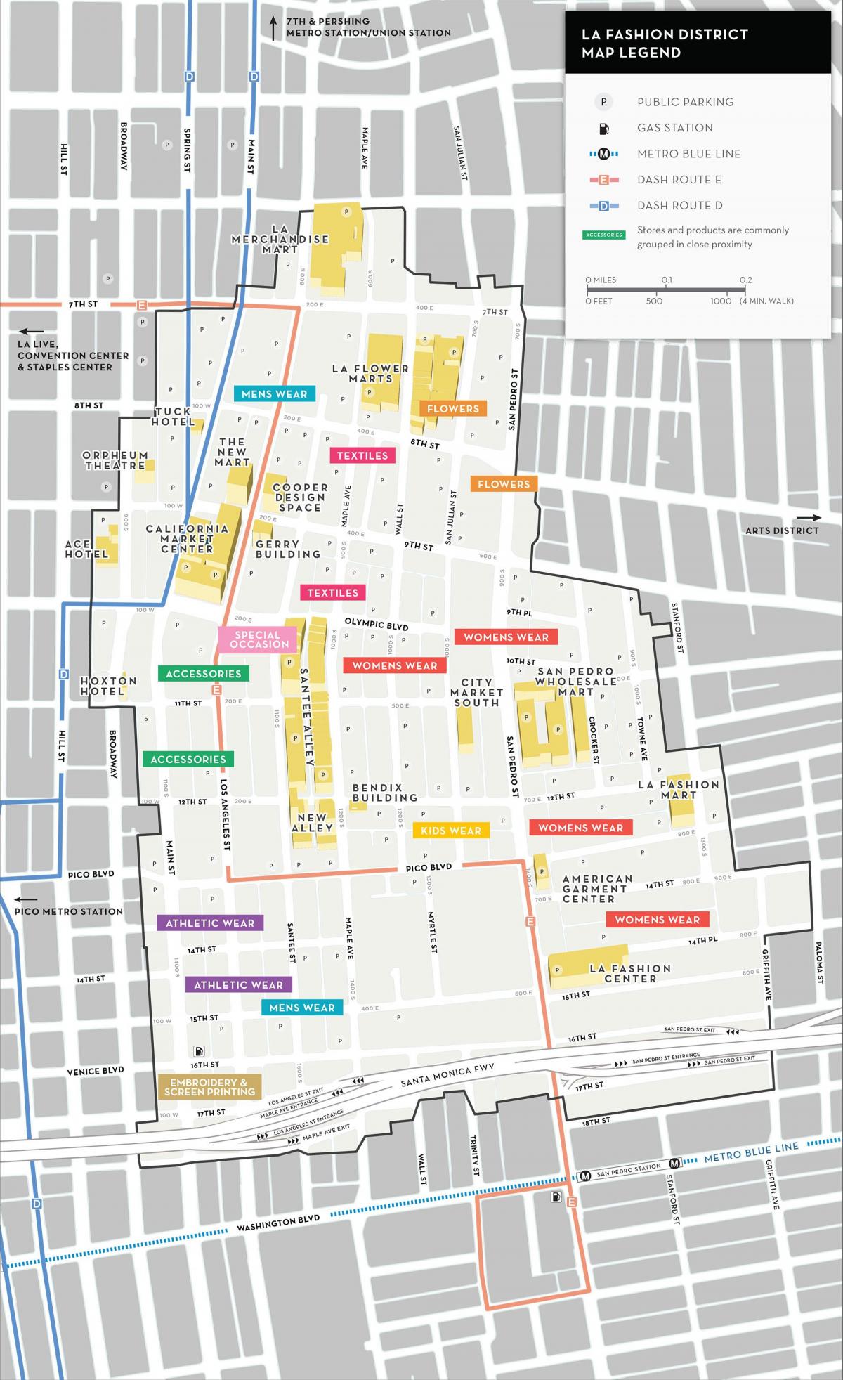 Los Angeles fashion district mapě