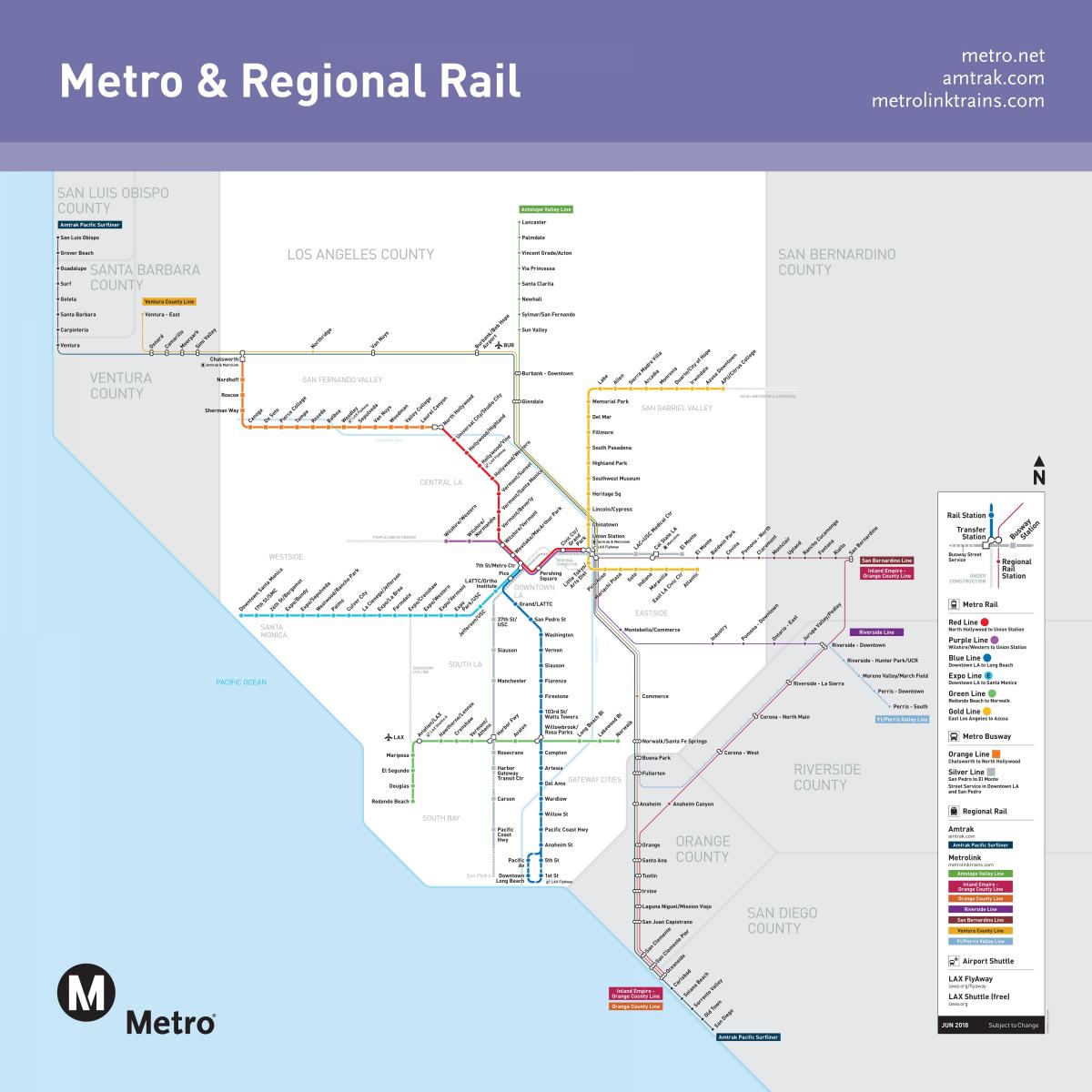 Los Angeles metro železniční mapy,
