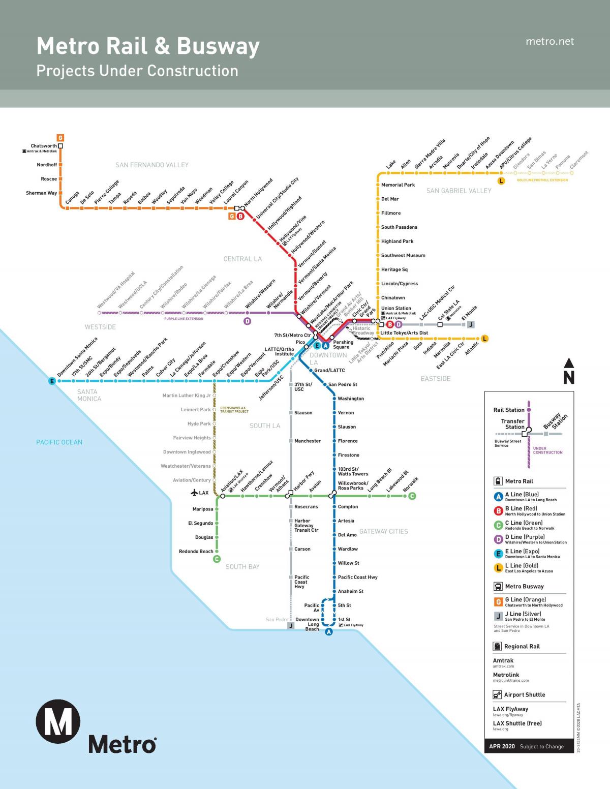 mapa LA metro rozšíření 