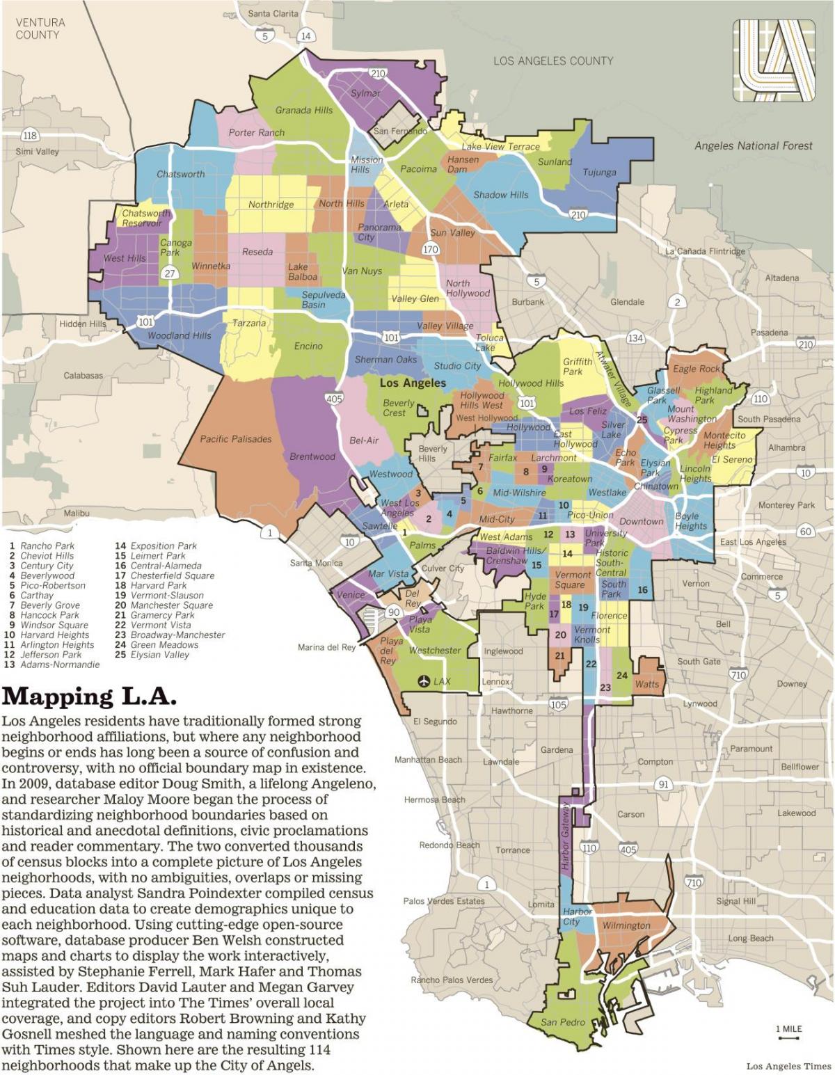 mapa Los Angeles čtvrtí