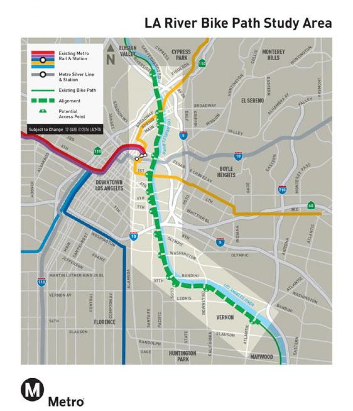 Los Angeles river bike path mapě
