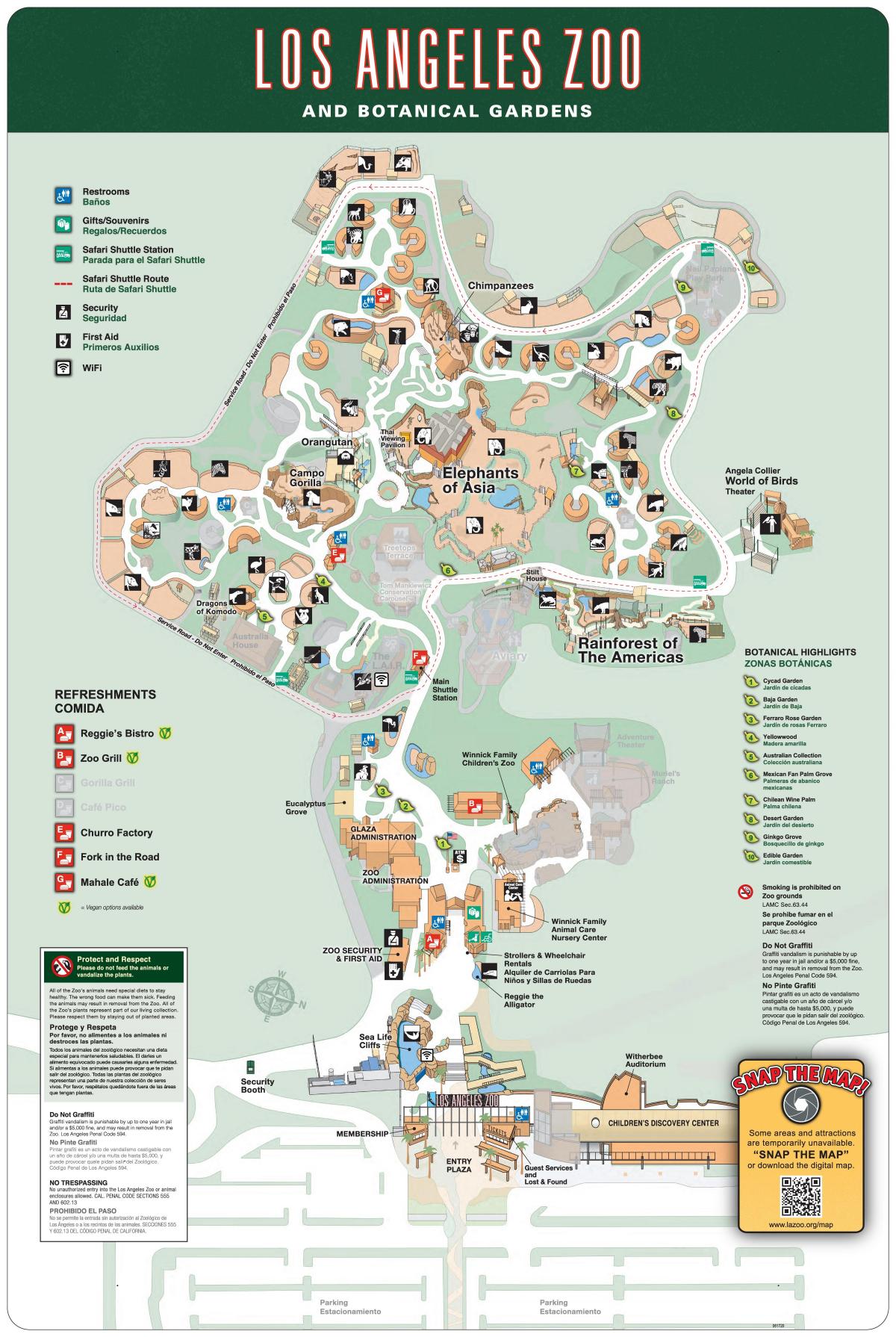 Los Angeles zoo mapě