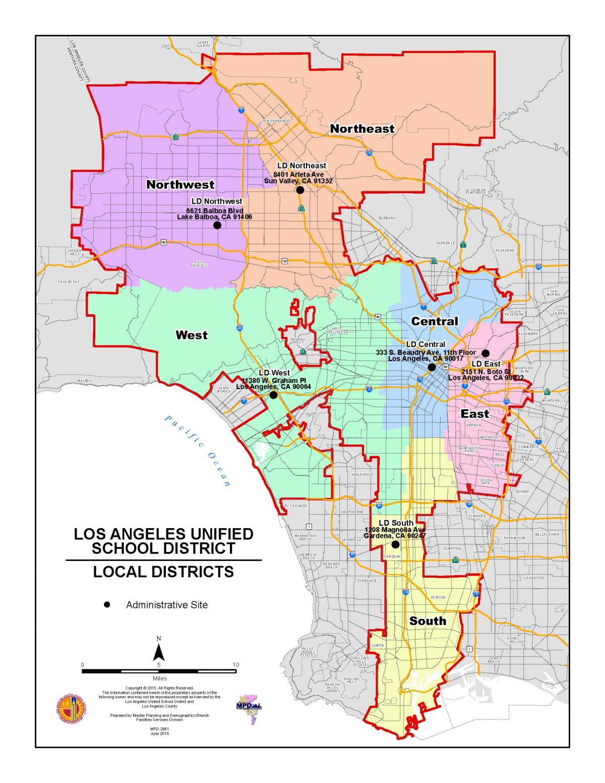 Los Angeles county school district mapě
