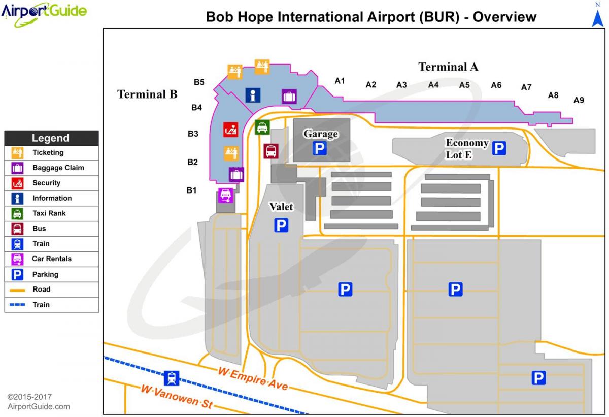 mapa letiště bob hope
