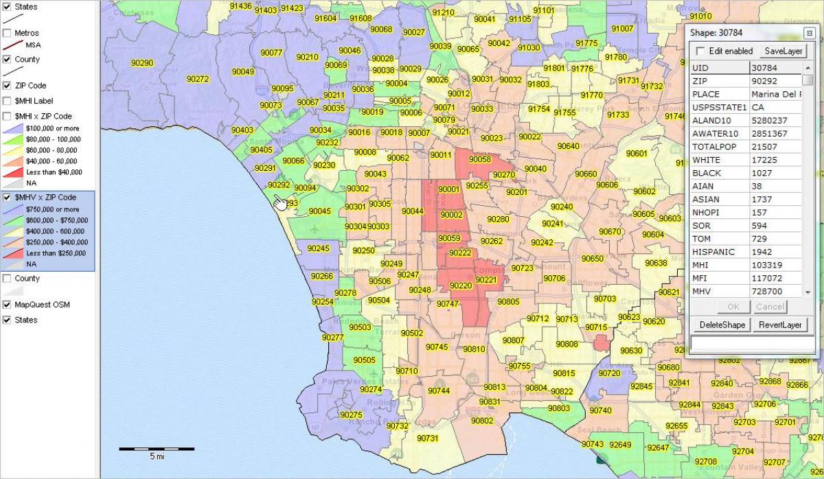 Los Angeles psč mapu
