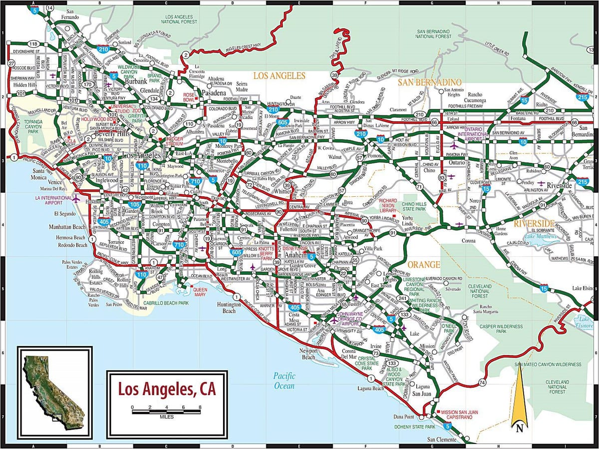 mapa Los Angeles, silnici