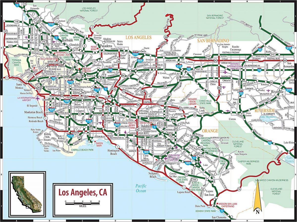 mapa Los Angeles, silnici