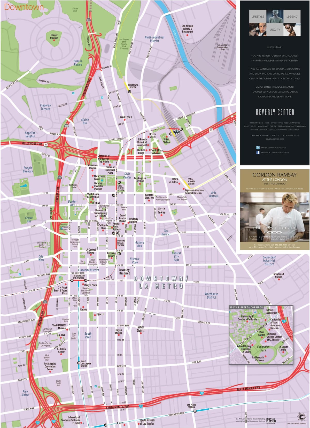 mapa Los Angeles city center