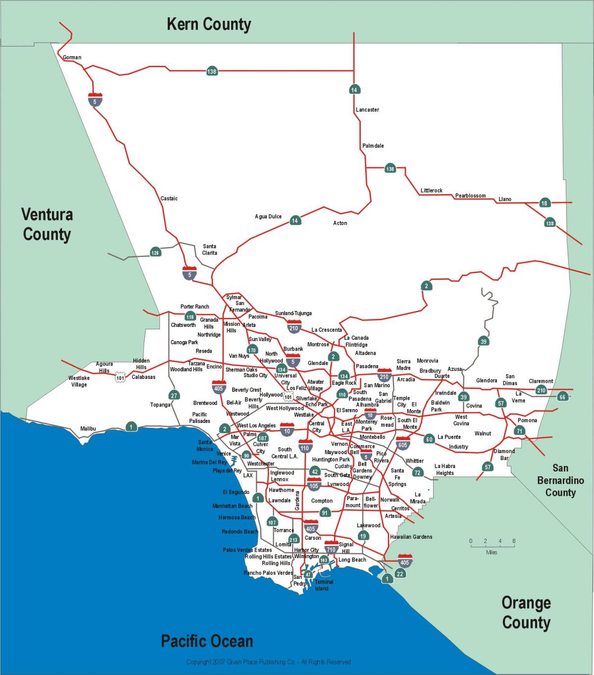 Los Angeles dálnice mapě