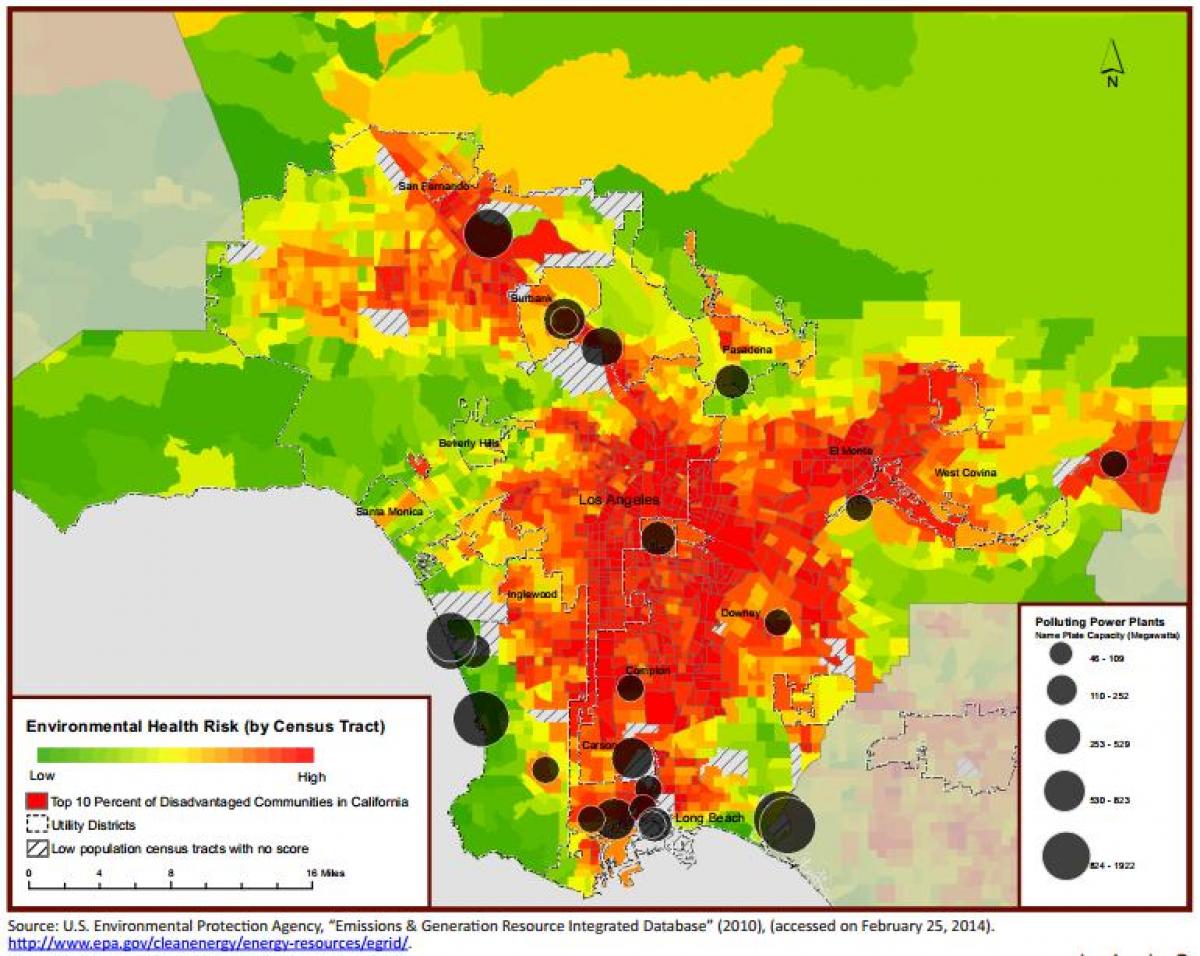 mapa Los Angeles kvality vzduchu 