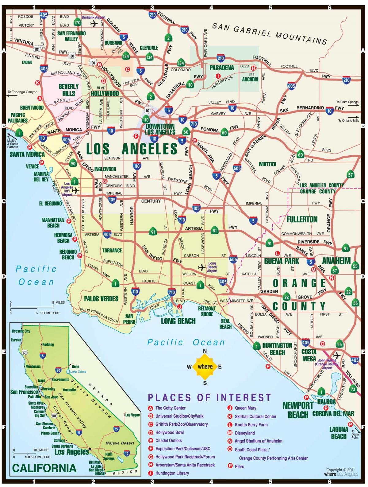 mapa Los Angeles mýtné silnice