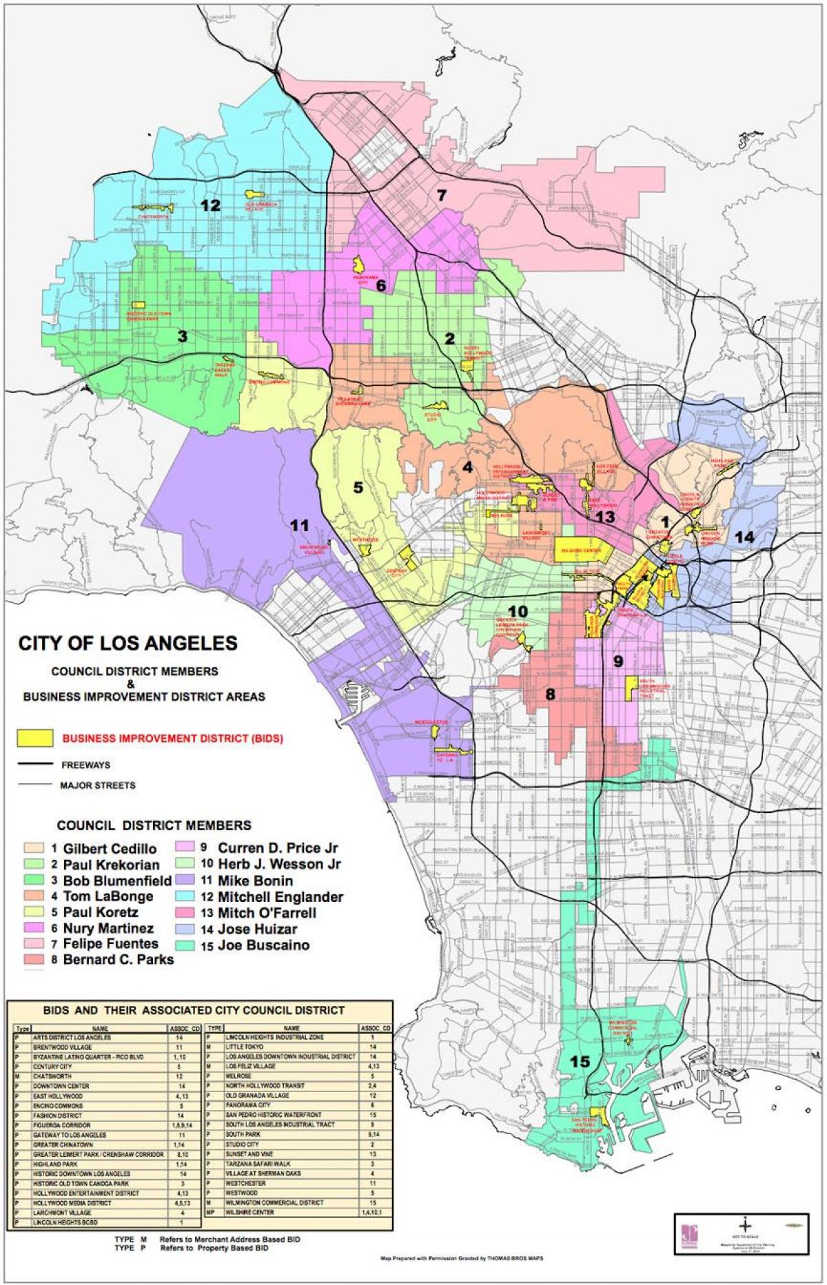Los Angeles rady okresu mapě
