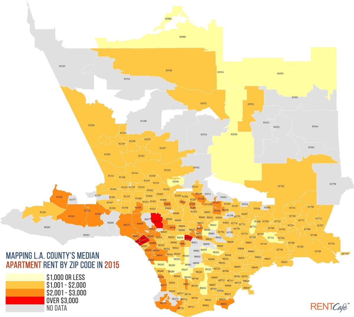 Los Angeles zip mapě