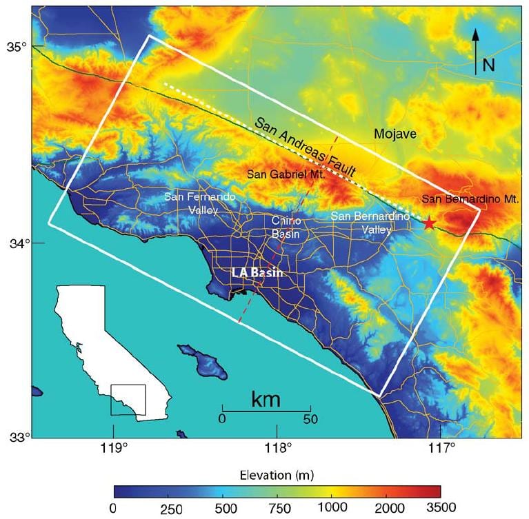 mapa Los Angeles výška