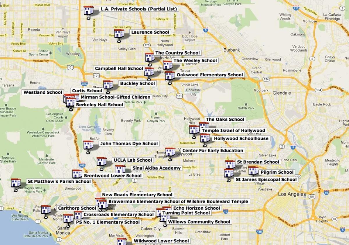 mapa Los Angeles vysoké školy