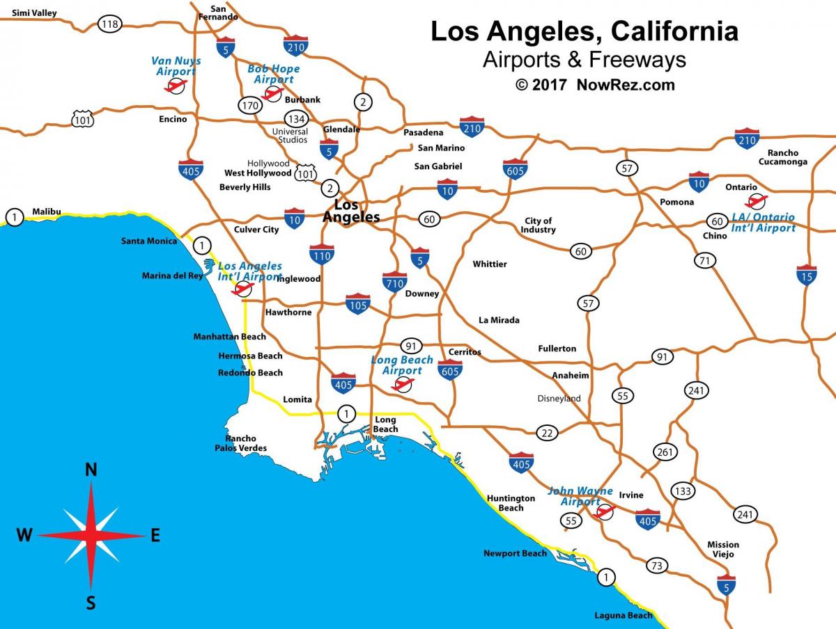 mapa kalifornie letiště v blízkosti Los Angeles
