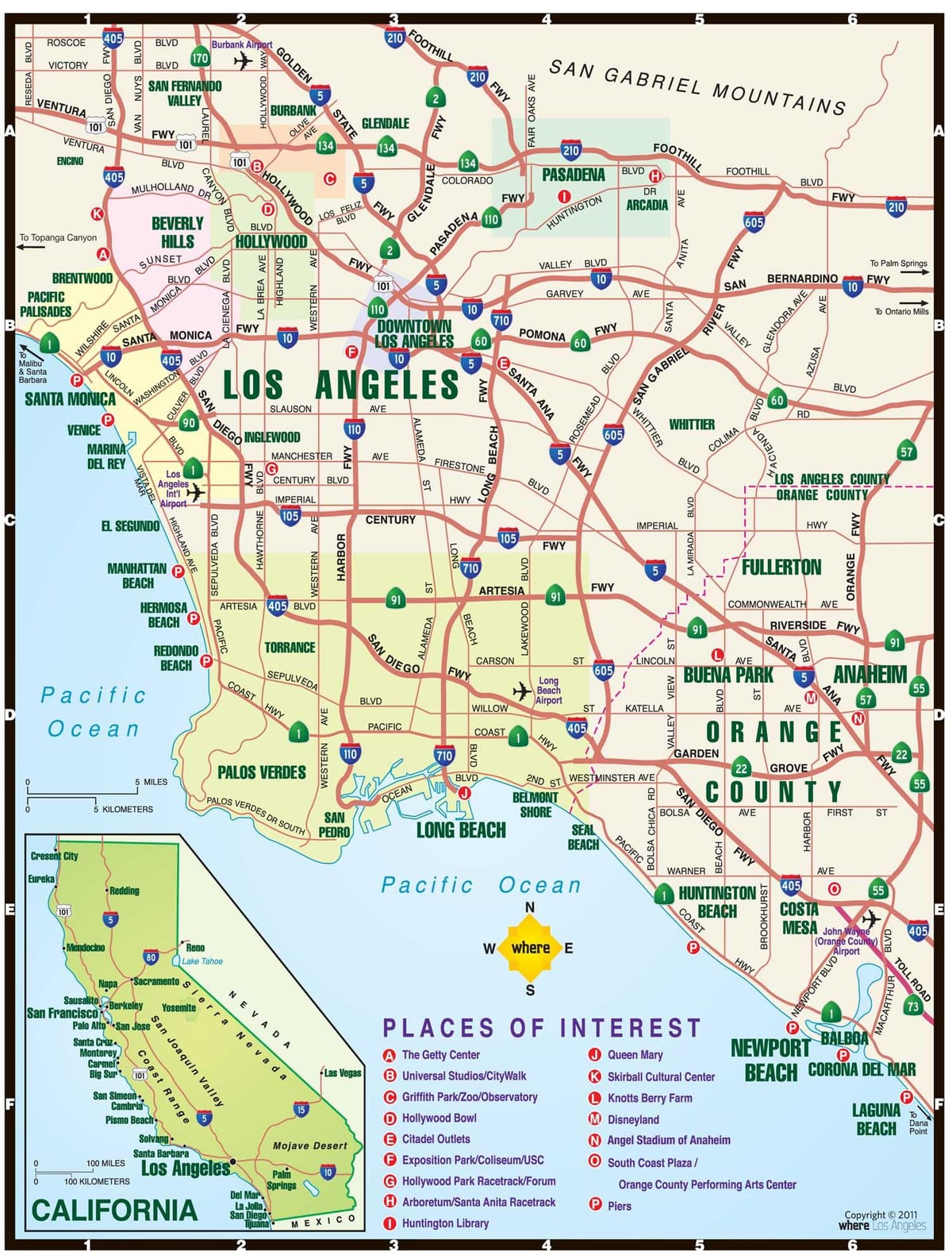 mapa LA a okolí