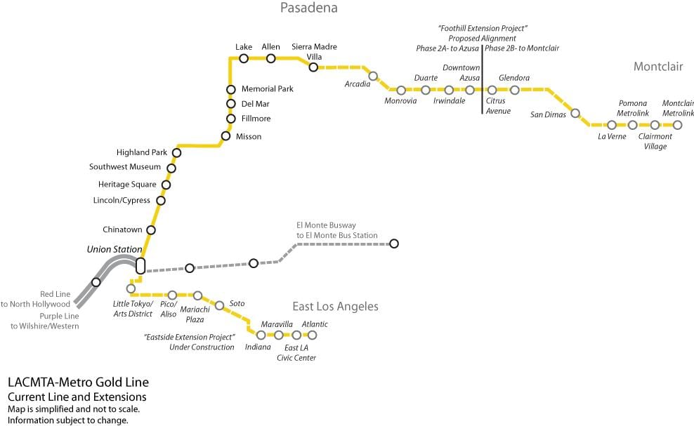 LA metro gold line mapě