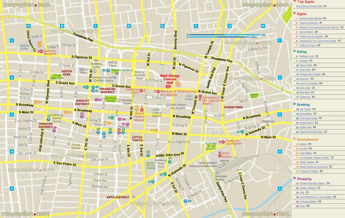 mapa restaurace mapě Los Angeles