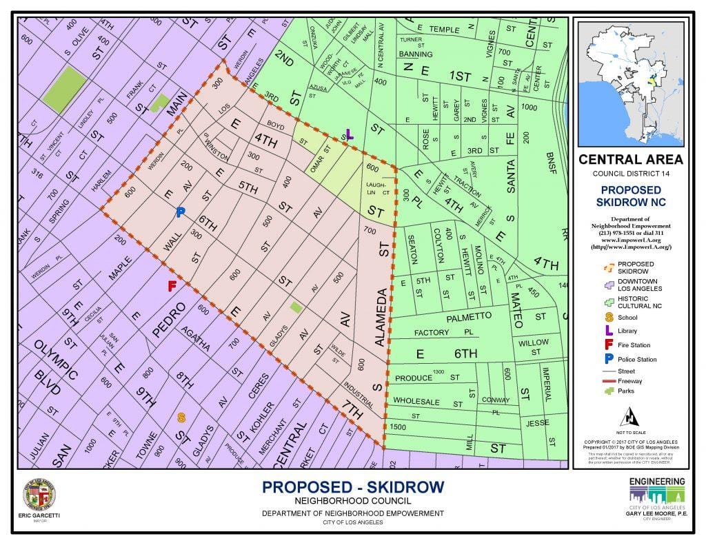 mapa skid row v Los Angeles