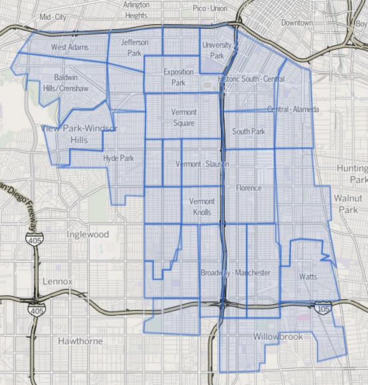 mapa jižní Los Angeles 