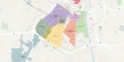 Mapa centra Los Angeles okresů 