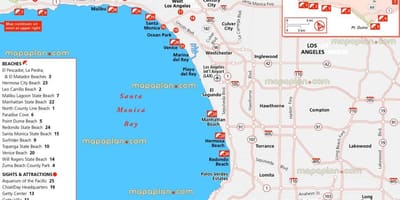 Los Angeles pláže mapě
