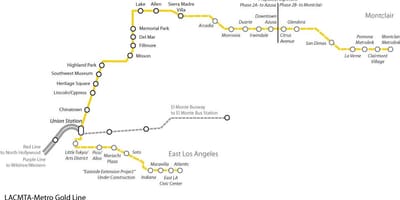 LA metro gold line mapě