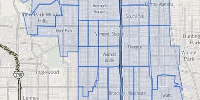 Mapa jižní Los Angeles 